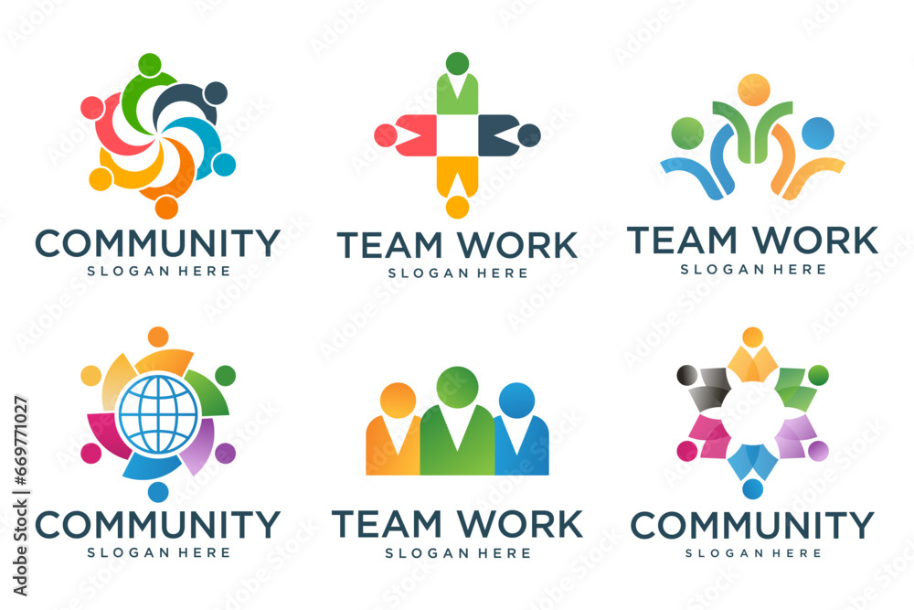 Fototapeta premium creative people logo design icon set ,symbol of community ,teamwork, family,and business group.