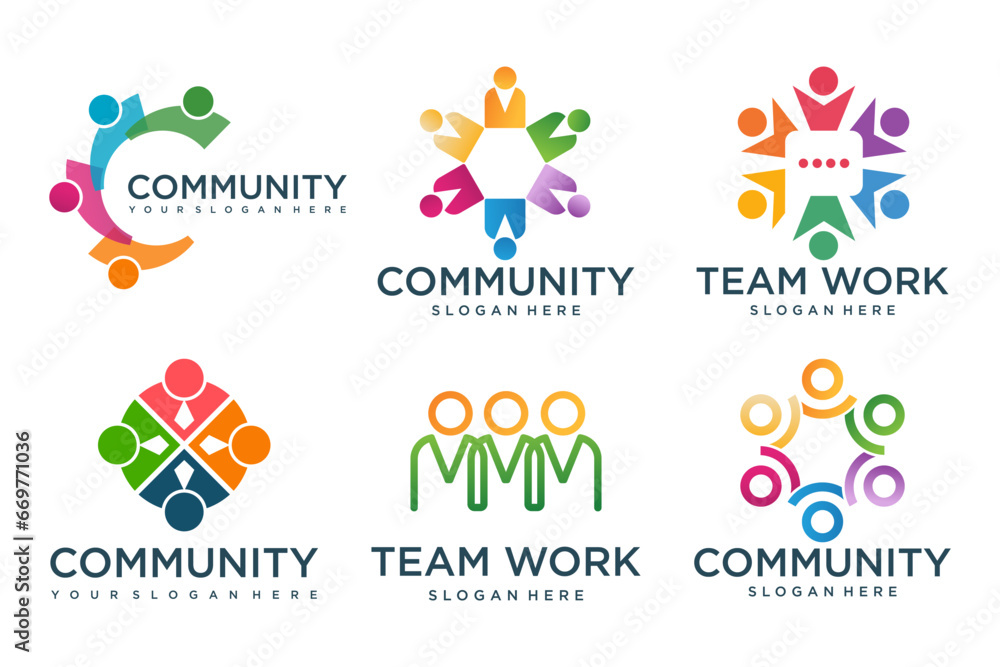 creative people logo design icon set ,symbol of community ,teamwork, family,and business group.