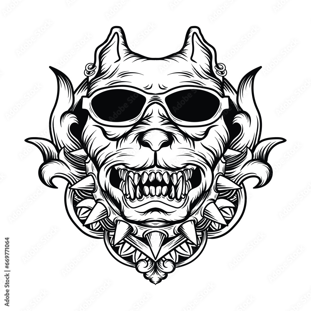 tattoo and t shirt design black and white hand drawn dog with glasses engraving ornament tattoo and t shirt design black and white hand drawn dog with glasses engraving ornament