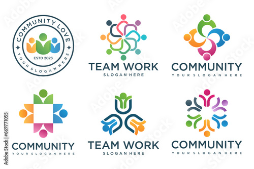 teamwork people community logo icon design vector