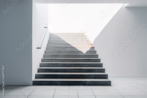 Staircase ascending against a white wall, symbolizing progress towards career aspirations. Generative AI
