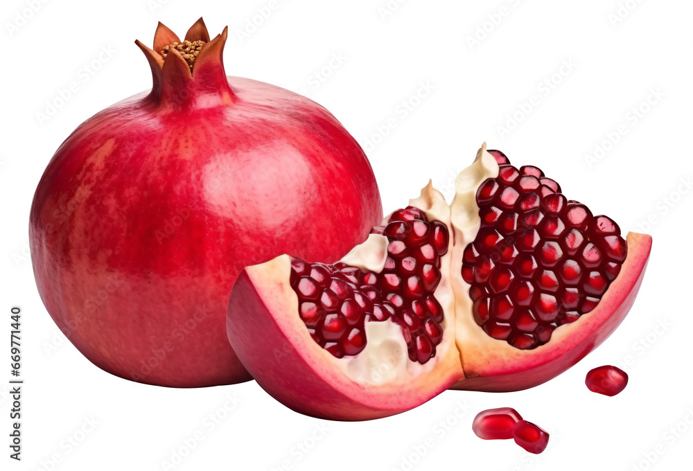 pomegranate with half of pomegranate isolated on a transparency background - Generative AI pomegranate with half of pomegranate isolated on a transparency background - Generative AI