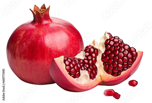 pomegranate with half of pomegranate isolated on a transparency background - Generative AI
