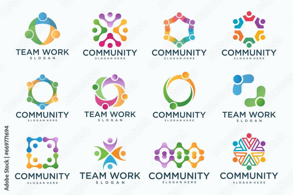 people teamwork logo icon set symbol of community,group and family. people teamwork logo icon set symbol of community,group and family.