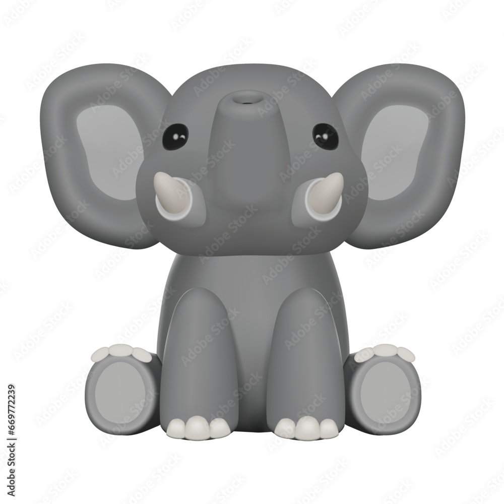 Fototapeta premium Cute 3D Vector Character Elephant Toy 