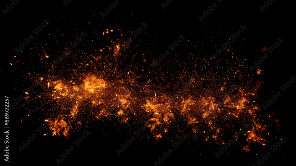 Perfect fire particles embers sparks on isolated black background. Perfect red fire. generative ai