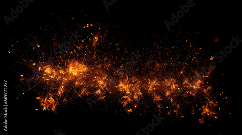 Perfect fire particles embers sparks on isolated black background. Perfect red fire. generative ai