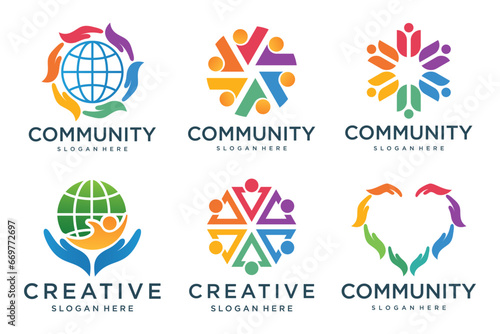 abstract people community logo icon set design vector.symbol of teamwork ,group and family
