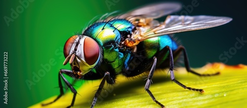 Sparkling green or blue black flies commonly found in Thai communities near sewage