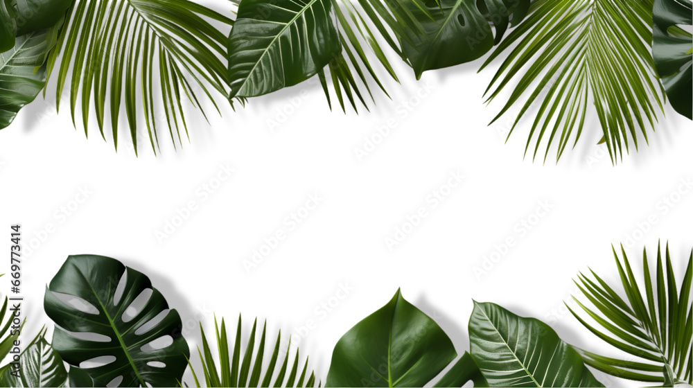 Compotition of tropical leaves on transparent background for advertising