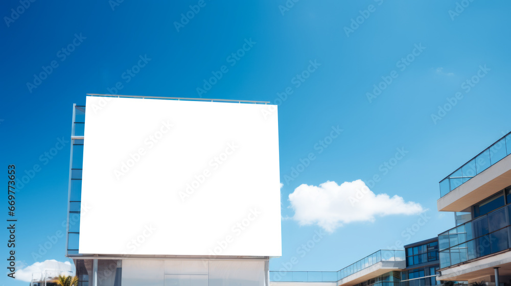 Modern design outdoor constraction. Empty building billboard mock up template poster. Street ad exterior. Ai generative illustration Modern design outdoor constraction. Empty building billboard mock up template poster. Street ad exterior. Ai generative illustration