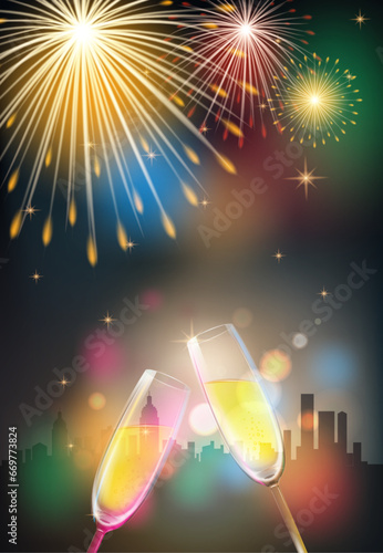 Vector illustration of champagne glass with fireworks, suitable for New Year's Eve, celebrations, parties and other events