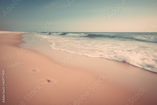 A serene beach backdrop with a gentle gradient of colors. Generative AI