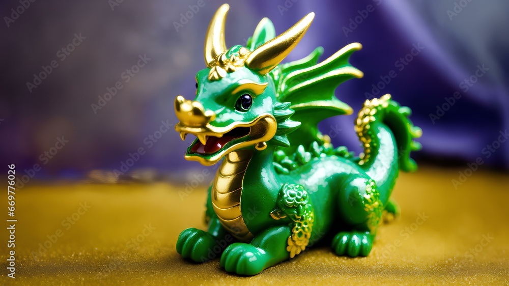 新年のお祝い、ドラゴンのオブジェ、辰年、金色背景｜New year celebration. dragon object. Year of the dragon. golden background. Generative AI