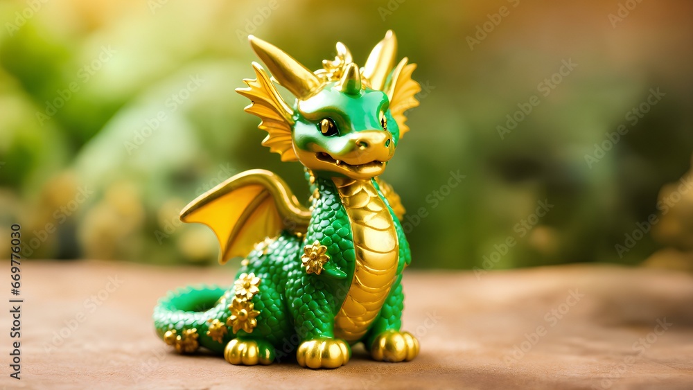 新年のお祝い、ドラゴンのオブジェ、辰年、金色背景｜New year celebration. dragon object. Year of the dragon. golden background. Generative AI