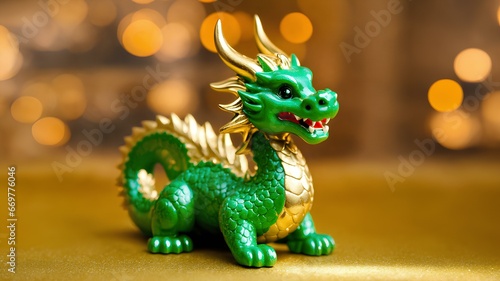 新年のお祝い、ドラゴンのオブジェ、辰年、金色背景｜New year celebration. dragon object. Year of the dragon. golden background. Generative AI © happy Wu 