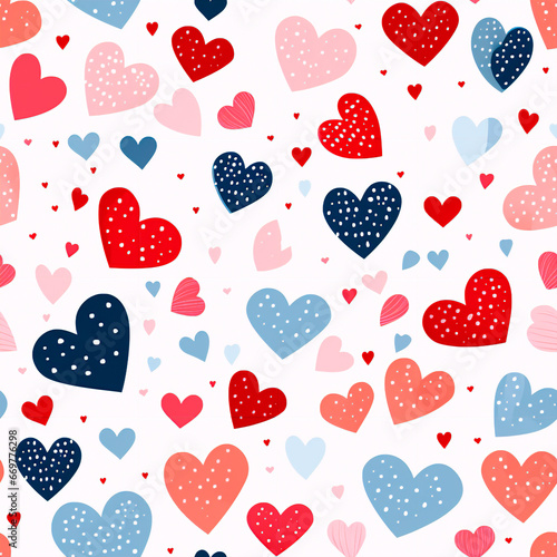 Pattern of multi-colored hearts on a white background. Valentine s Day