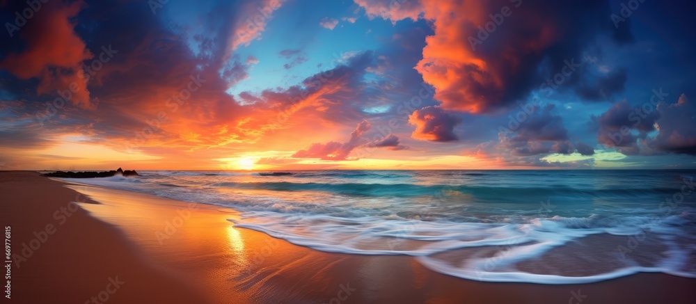 Ideal merging of beach and sunset sky