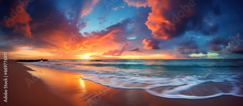 Ideal merging of beach and sunset sky