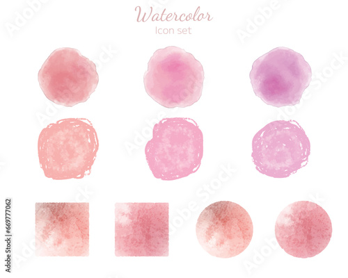 水彩テクスチャのアイコンセット　ピンク系