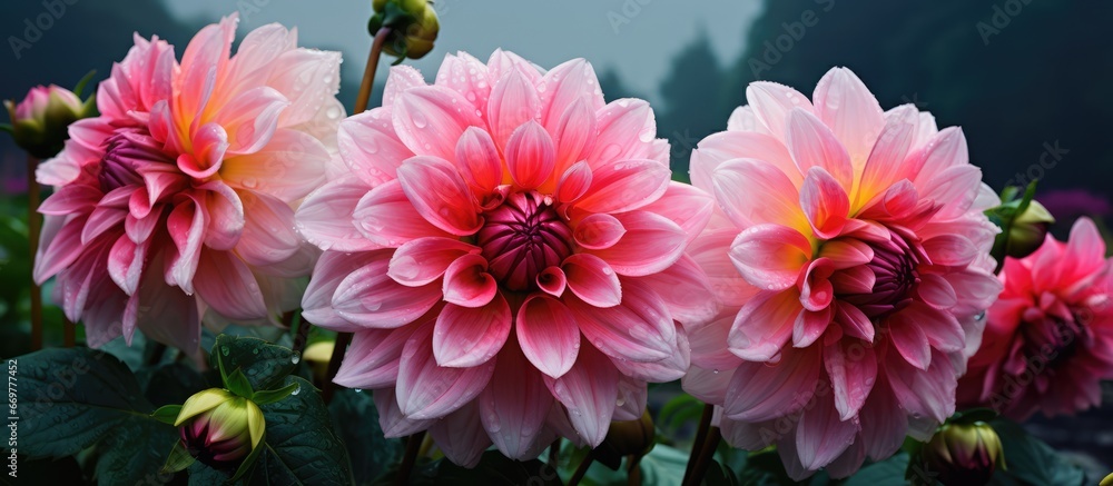 Fototapeta premium Photographed near St Albans UK stunning giant Mabel Ann dahlia flowers on a cloudy late summer day