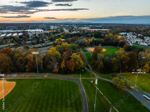 Aerial Drone of Bridgewater New Jersey Sunset 