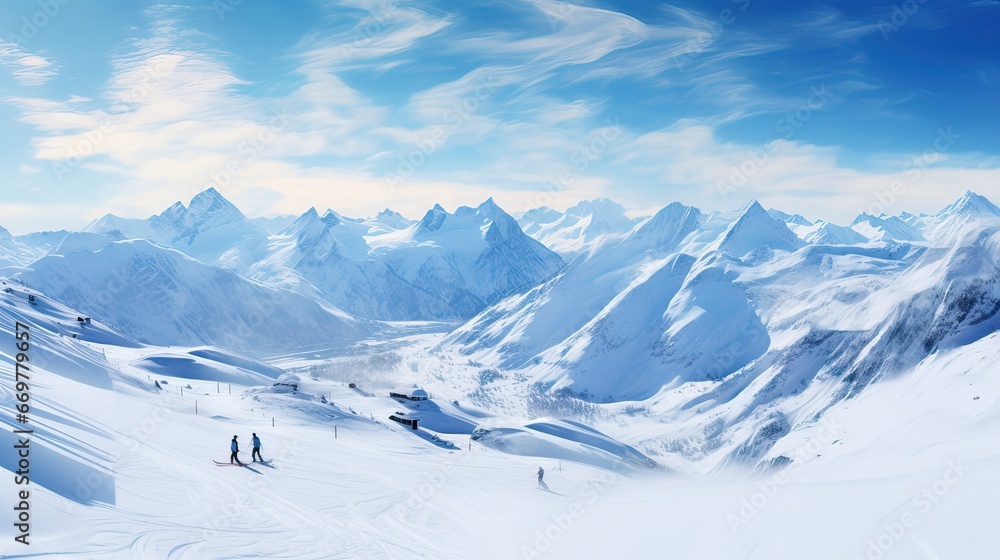 A skier descending a snowy mountain at high speed. Generative AI.