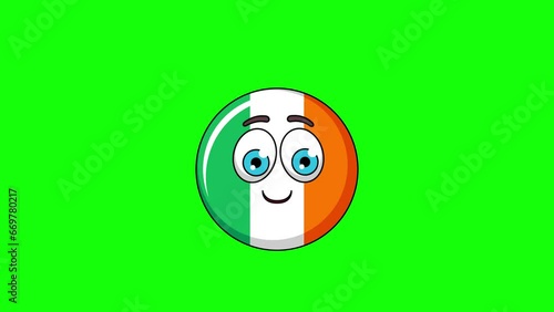 flag of ireland cartoon with smiling face with heart eyes, emoji emoticon animation
 photo