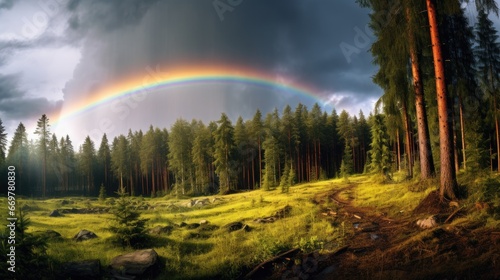 free photo Village forest nature with cloudy and with a rainbow behind the weather NIGHT time