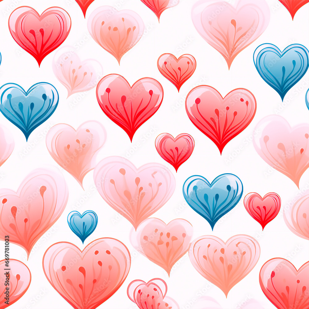 Pattern of pink hearts on a white background. Valentine's Day