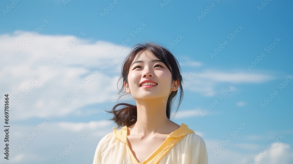 Young Japanese woman with radiant smile practicing yoga outdoors Young Japanese woman with radiant smile practicing yoga outdoors