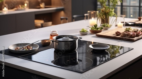 Modern induction cooktop, Sleek design. photo
