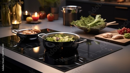 A sleek induction cooktop at the kitchen. photo