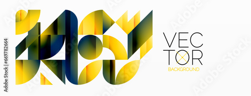 Abstract masterpiece formed by delicate interplay of circles, squares, and triangles. Geometric elements converge in harmonious chaos, evoking sense of modern creativity. Symphony of shapes