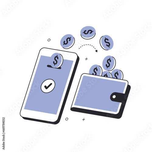Money transfer from mobile wallet through payment app. Financial technology illustration concept

Sending  with mobile phone . Financial technology illustration concept