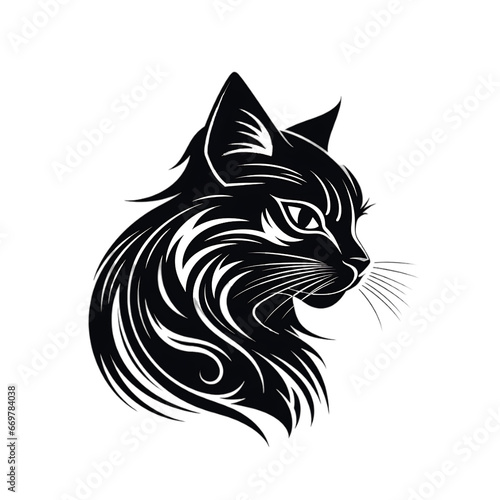 Stylized ornamental cat portrait Design for embroidery tattoo t-shirt © sachal