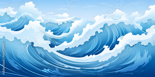 Ocean Wave Copy Space. Blue Teal Turquoise Cartoon Wave for Pool Party or Beach Travel. Perfect for Web Banners, Backdrops, and Backgrounds. Generative AI
