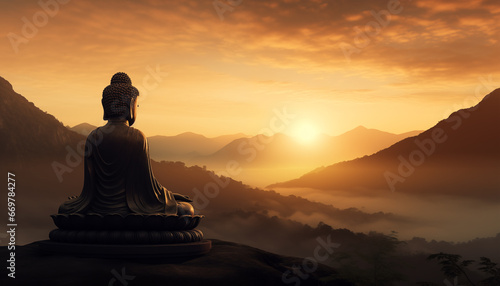 silhouette of Budda statue on mountain © santima
