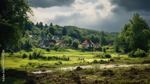 Free Stock Image Village Forest Illuminated by Moonlight