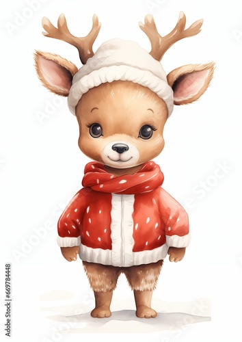 cartoon deer wearing red coat hat antlers toy mini cute computer princess white winter stuffed aliased pooka photo