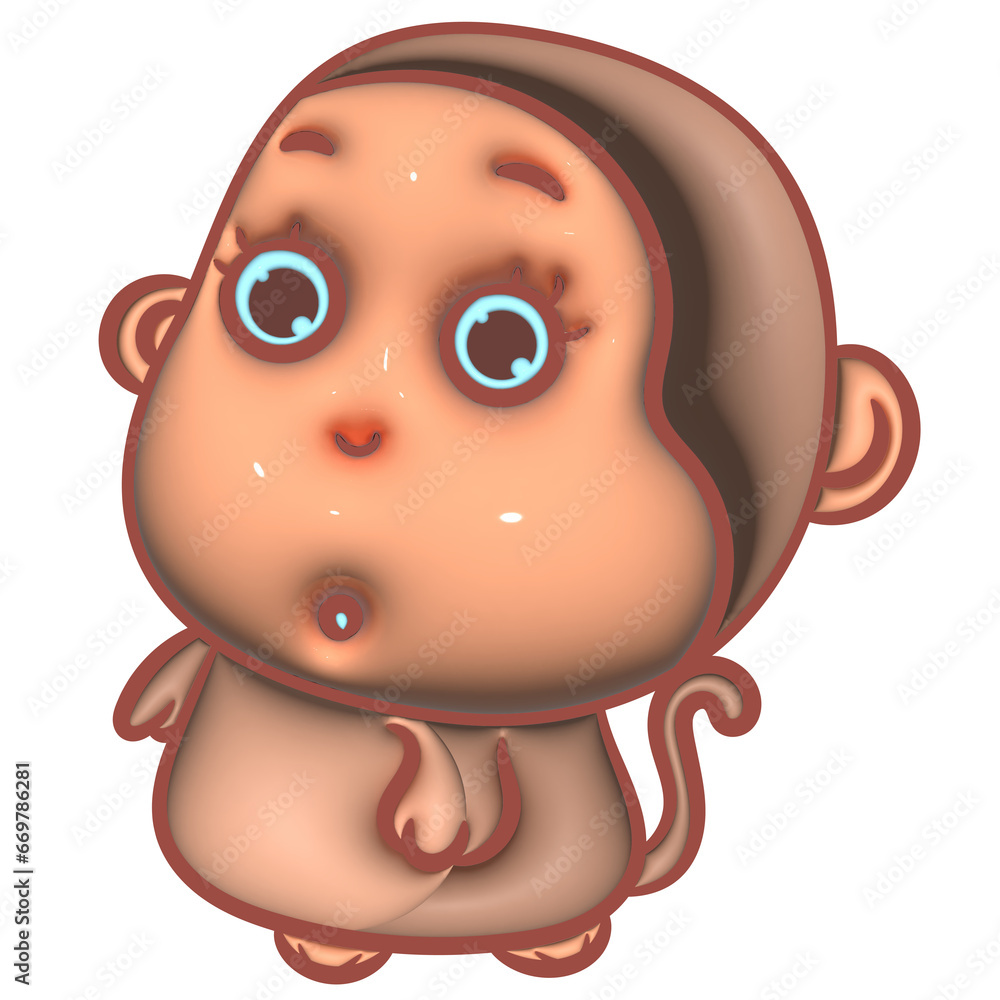 Brown cartoon little monkey making a shocked expression cartoon style 3d Brown cartoon little monkey making a shocked expression cartoon style 3d