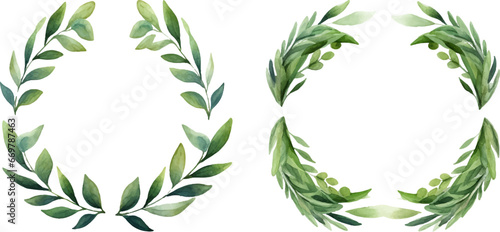 four watercolor laurel wreaths for printable templates