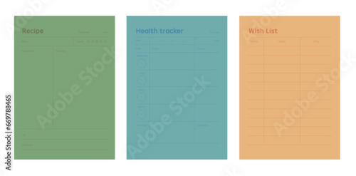 Recipe and wish list and health tracker Planner. (Fashion)