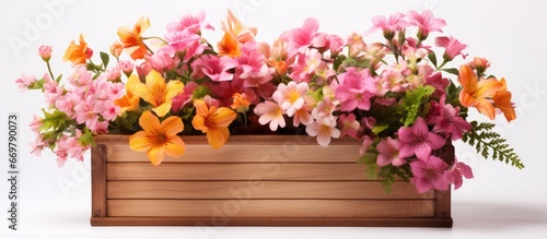 Box filled with spring flowers
