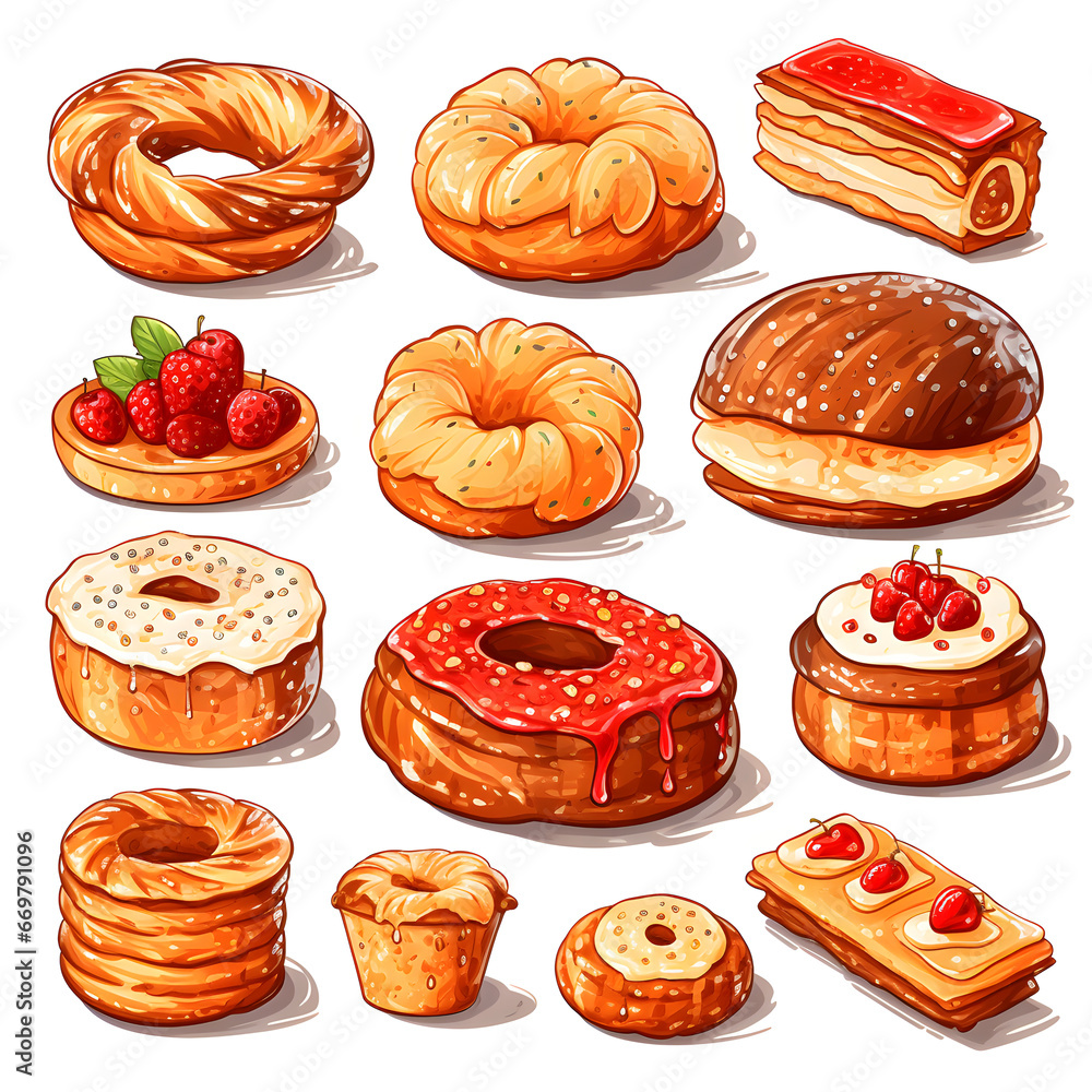 English Muffins, sweet desserts, watercolor illustrations English Muffins, sweet desserts, watercolor illustrations