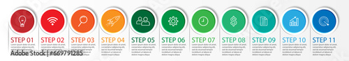 11 step infographic, simple infographic business design with related circle shapes, with lines and colors and symbols. suitable for your business presentation
