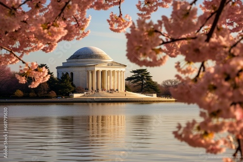 Springtime view of Jefferson Memorial. Generative AI photo