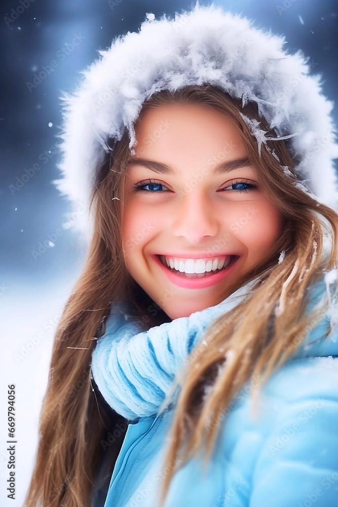Beautiful smile of a girl on the snow Beautiful smile of a girl on the snow