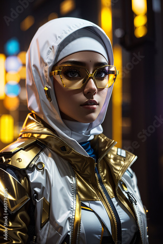 cyberpunk hijab girl future tech islamis era