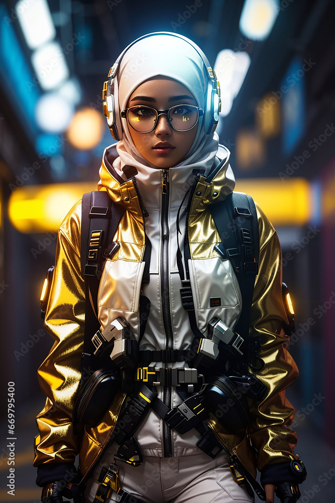 cyberpunk hijab girl future tech islamis era cyberpunk hijab girl future tech islamis era